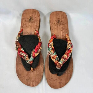 Corkys Risqué Size 11 Sandal Fabric Rhinestone Flip Flop Cushion Comfort